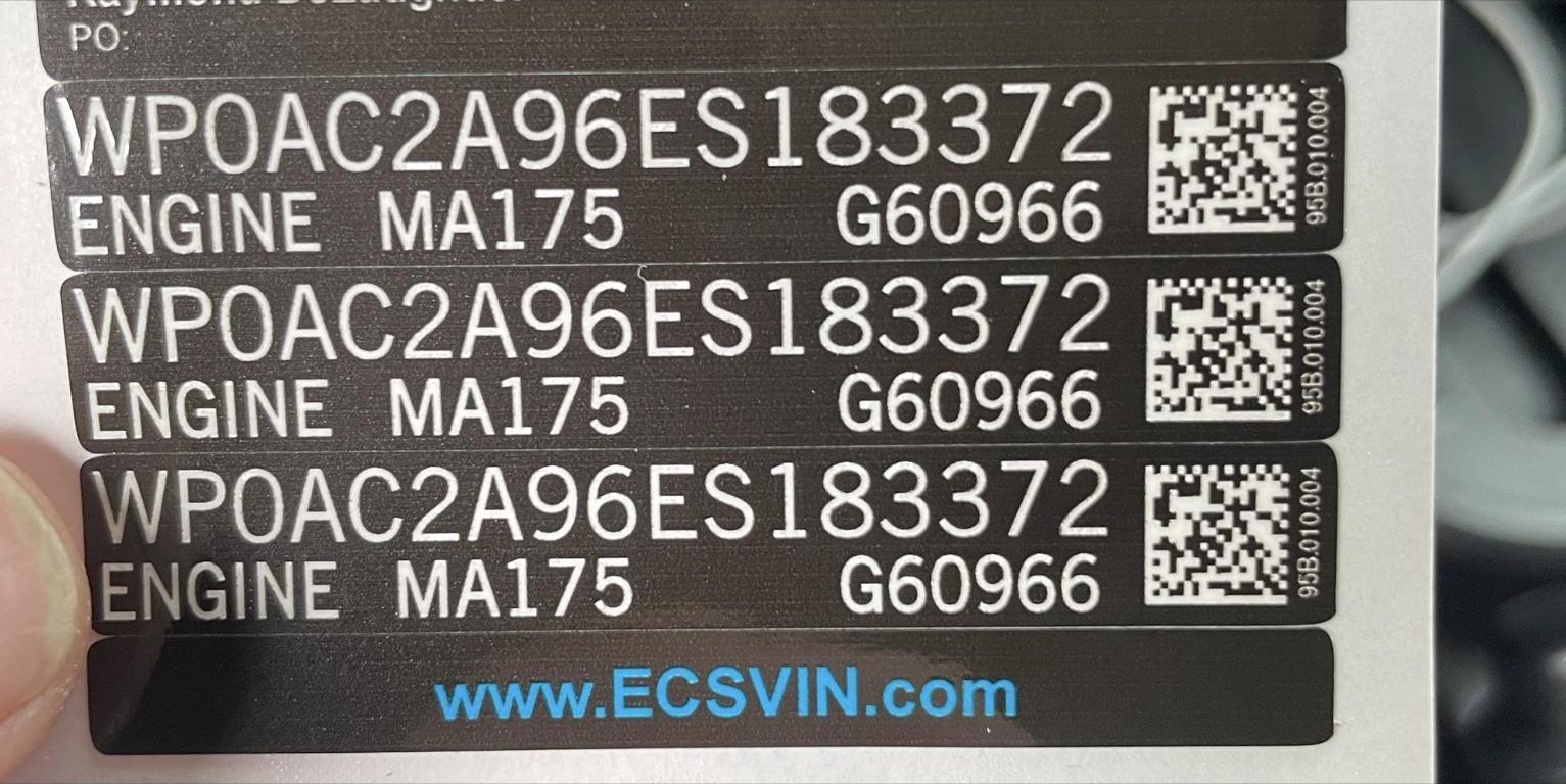 Porsche MA175 engine number label showing a G-series engine number