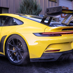 992 GT3 "Valkyrie" Carbon Swan Neck Wing Package Yellow Side View - Dundon Motorsports